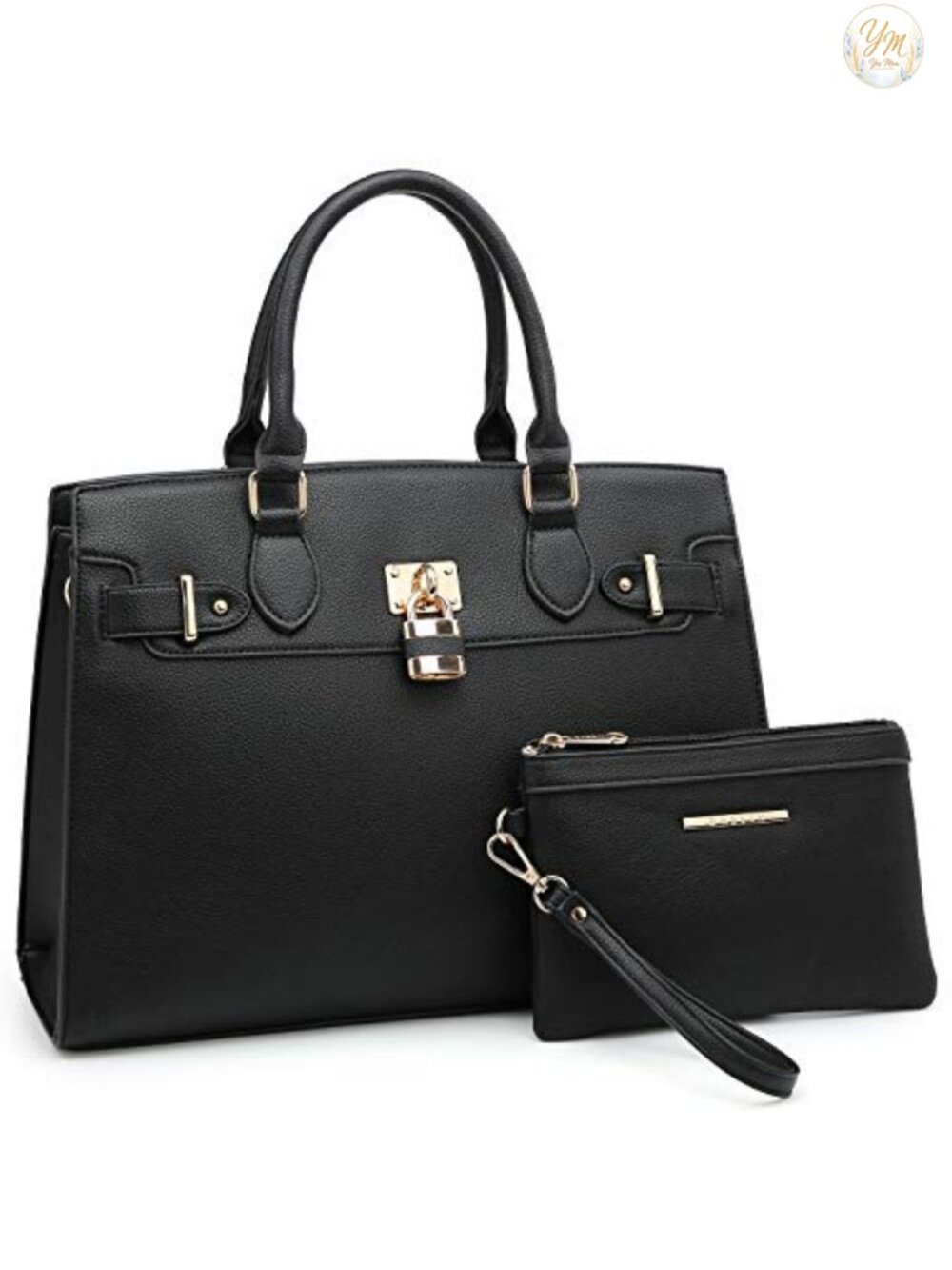 Women's Vegan Leather Satchel Tote Work Bag with Matching Clutch